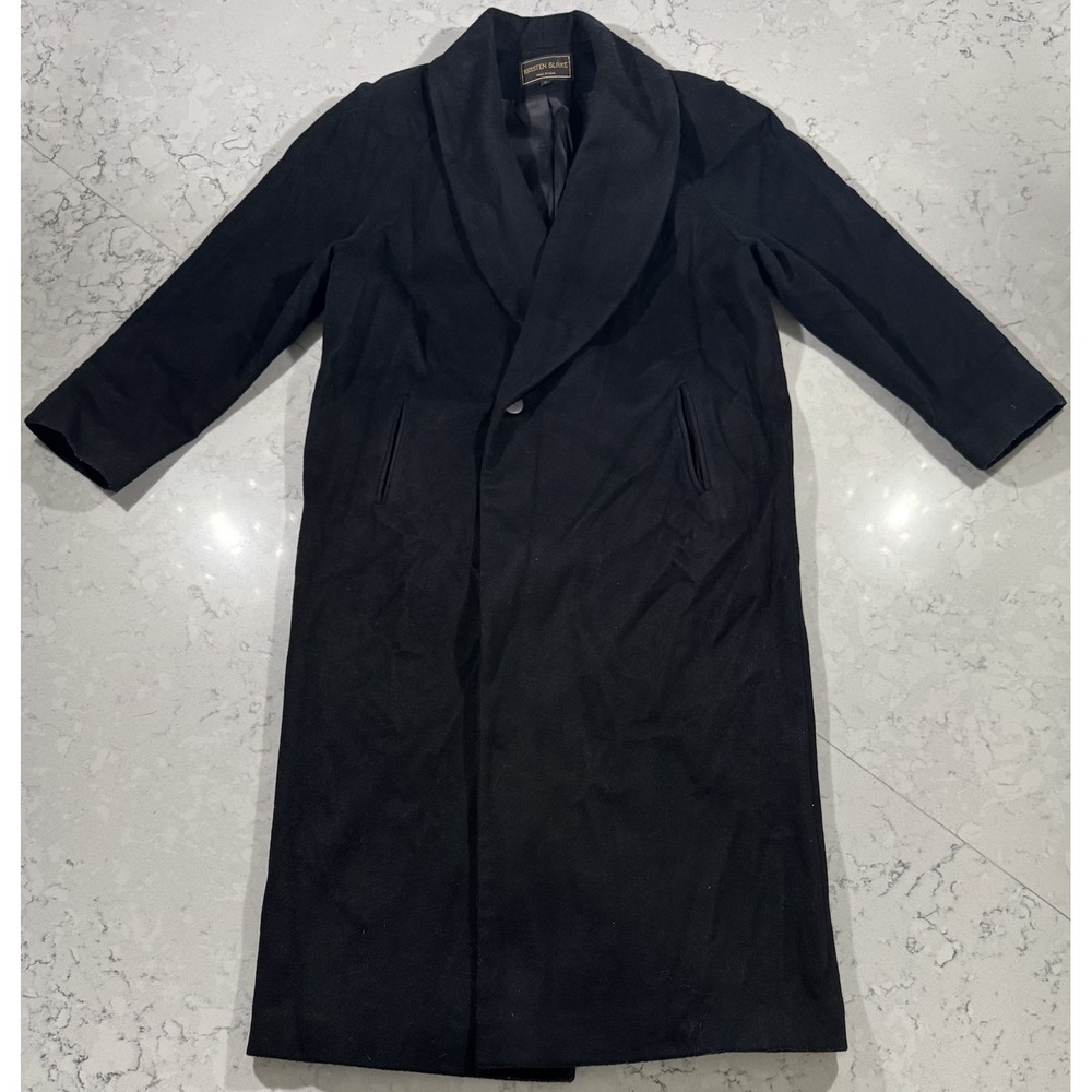 VTG 80s Kristen Blake Wool Long Coat Womens 8 Black Shawl Collar Overcoat USA